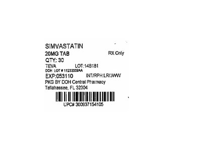 Image Of 20 mg Blister Card Label (Simvastatin 20mg (teva))